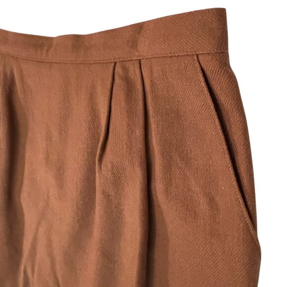 Vtg Kim Rogers A-Line Skirt Brown Wool Side Pockets Back Slit Midi High Waist - Picture 3 of 14